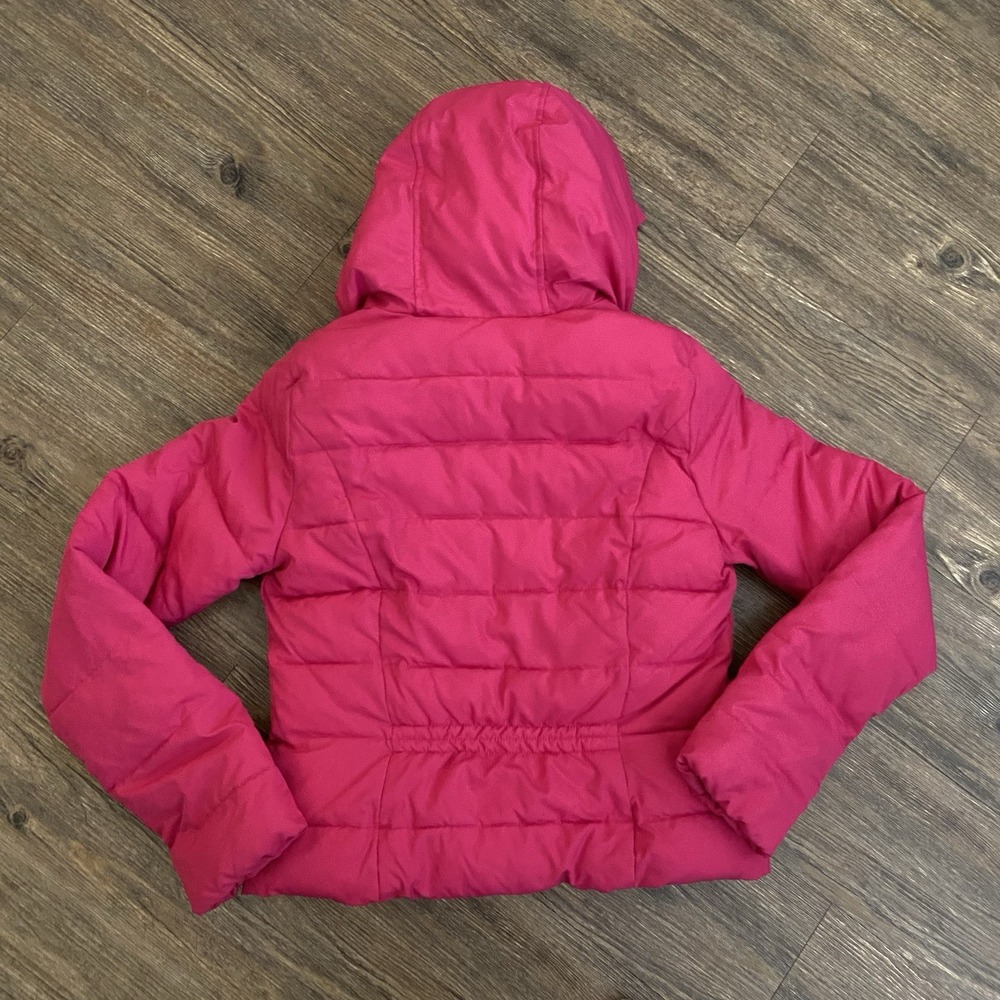 Hollister Hooded Pink Embroidered Sherpa Lined Puffer Coat Jacket Size XS - Picture 8 of 8